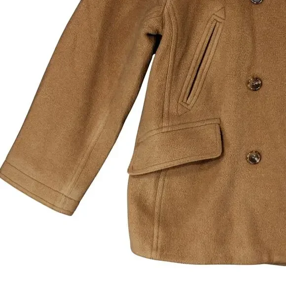 J Crew Pea Coat sz M Women Camel Beige Wool‎ Lined Double Breasted Pockets READ - Picture 9 of 14